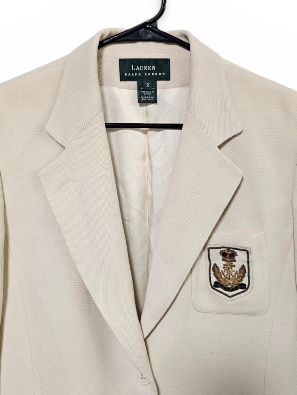 Lauren Ralph Lauren Vintage Worsted Wool Women's  Cream Crested Blazer Size 12 - Picture 2 of 9